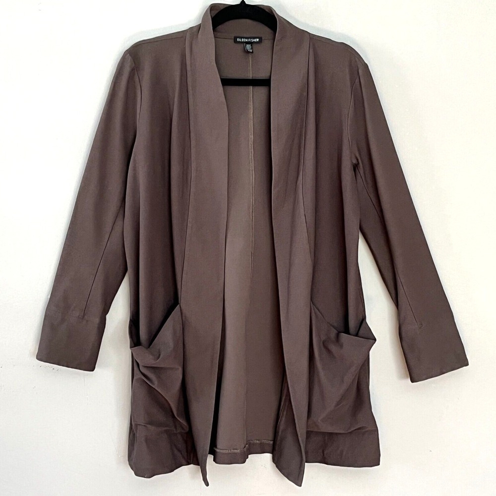 Eileen Fisher Crepe Open Front Jacket Blazer Sz M Brown Minimalist Quiet Luxury‎